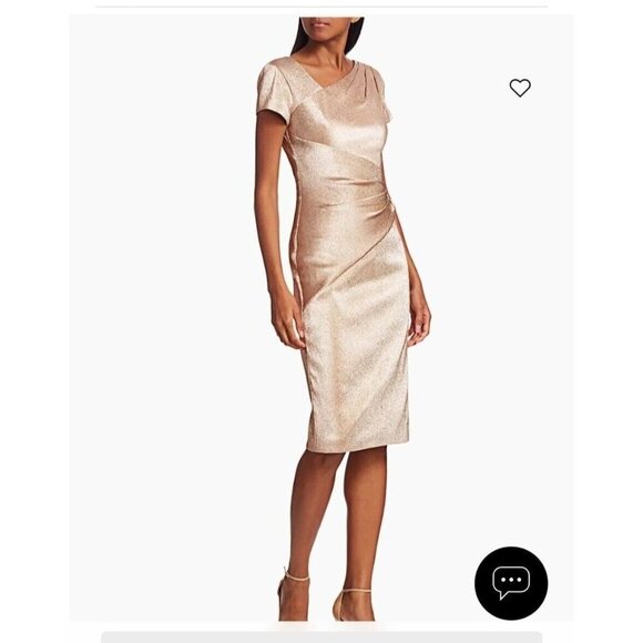 Theia Dresses & Skirts - THEIA Gold Sparkle draped short sleeve midi party cocktail dress size 8 NWT